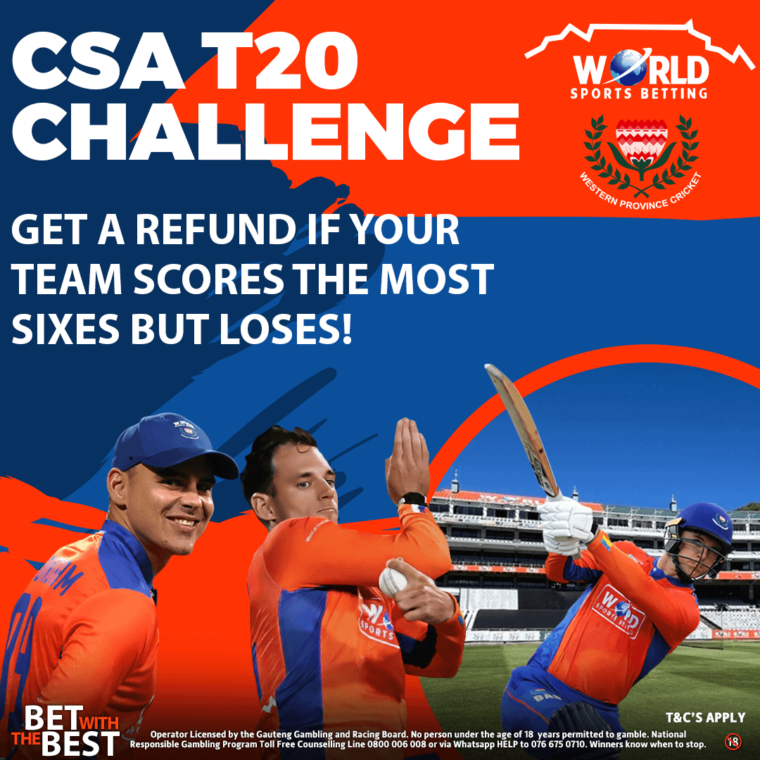 It's match day in the CSA #T20Challenge, and World Sports Betting Western Province are in action.

13:00 Tuskers vs World Lions
14:00  Rocks vs. Dragons
14:00  Warriors vs. Dolphins
14:00  WSB WP vs Titans

Bet and Stream the action live at wsb.co.za

#WSBWP 🧡🏏