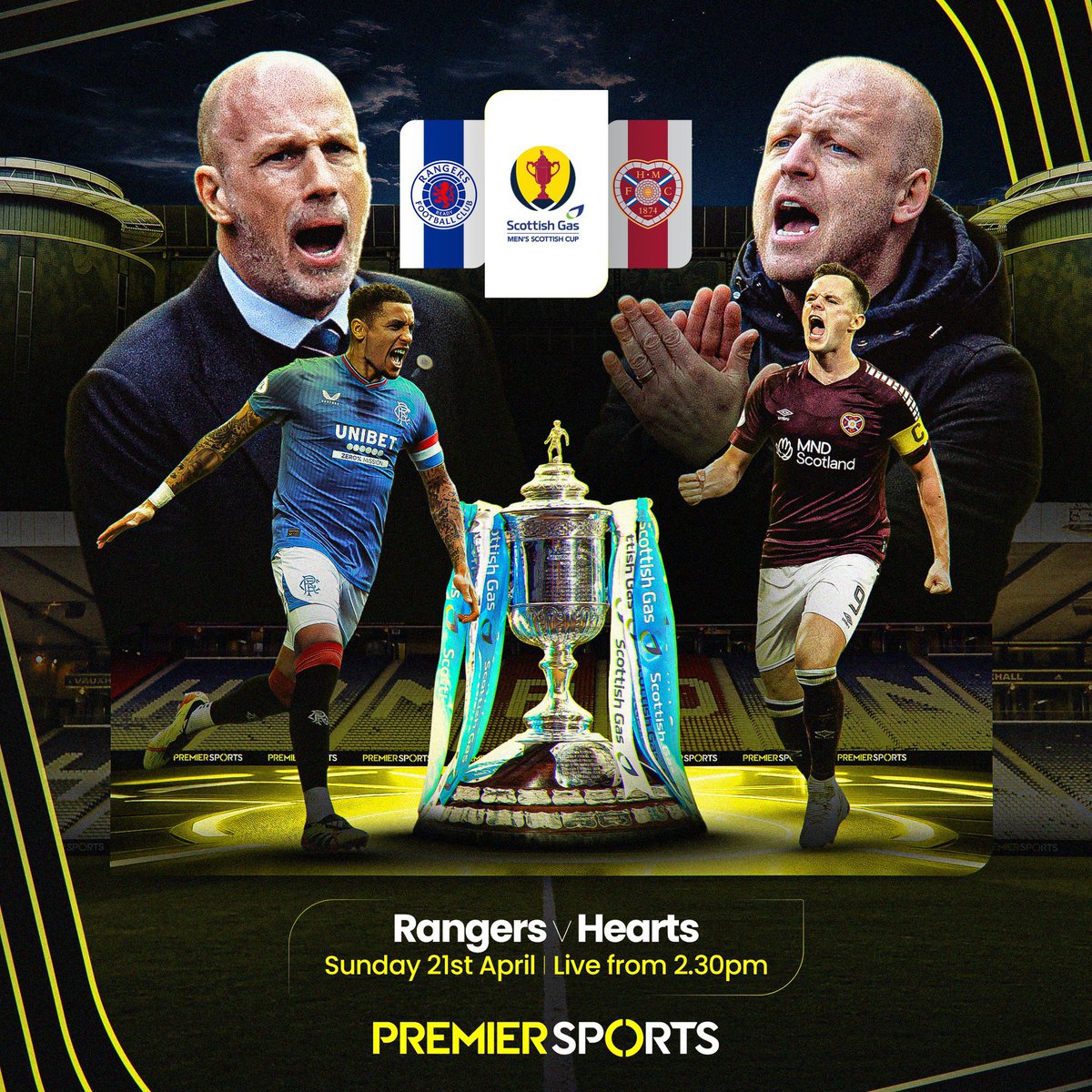 Hearts and Rangers meet at Hampden for the second time this season ⚔️ The winner of the tie will face Celtic in the Scottish Cup Final next month 🏆 Watch our live coverage of the game from 2.30pm on Premier Sports 2 📺 #ScottishCup