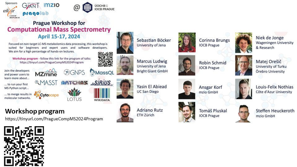 Our Prague #compMS Workshop hosted 100 researchers +online. It was a great success thanks to all presenters, participants, sponsors, and venue @IOCBPrague. @mzmine_project #SIRIUS_MS #matchms @wikidata @TheLOTUSInitia1 @GNPS_UCSD  #massspec #metabolomics 1/n ...