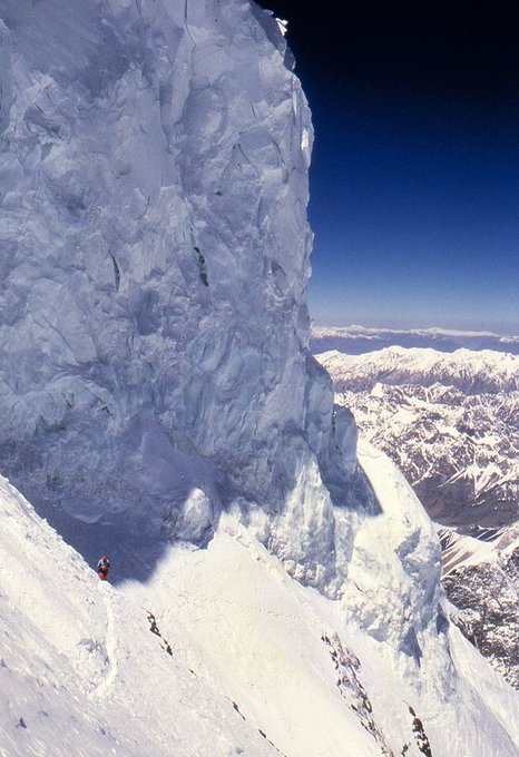 K2 is widely considered the planet's toughest and most dangerous mountain to climb. 

The number of people who reached its summit (367) are less than the one who went in space (568). 

This is the infamous Bottleneck, a couloir 400 m below the summit.