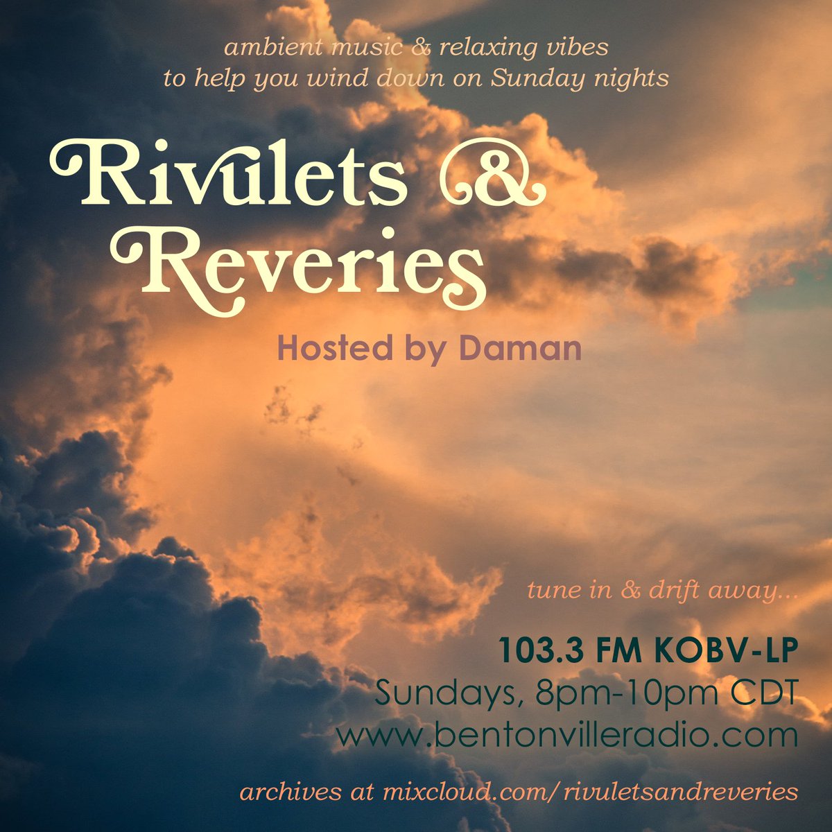 RIVULETS & REVERIES So wonderful to be part again with Metric System 1981 tonight at 8pm in RIVULETS & REVERIES - the fantastic ambient radio show by DAMAN A. HOFFMAN at bentonvilleradio.com #rivuletsandreveries #damanahoffman #ambient #spotify #metricsystem1981 #radio