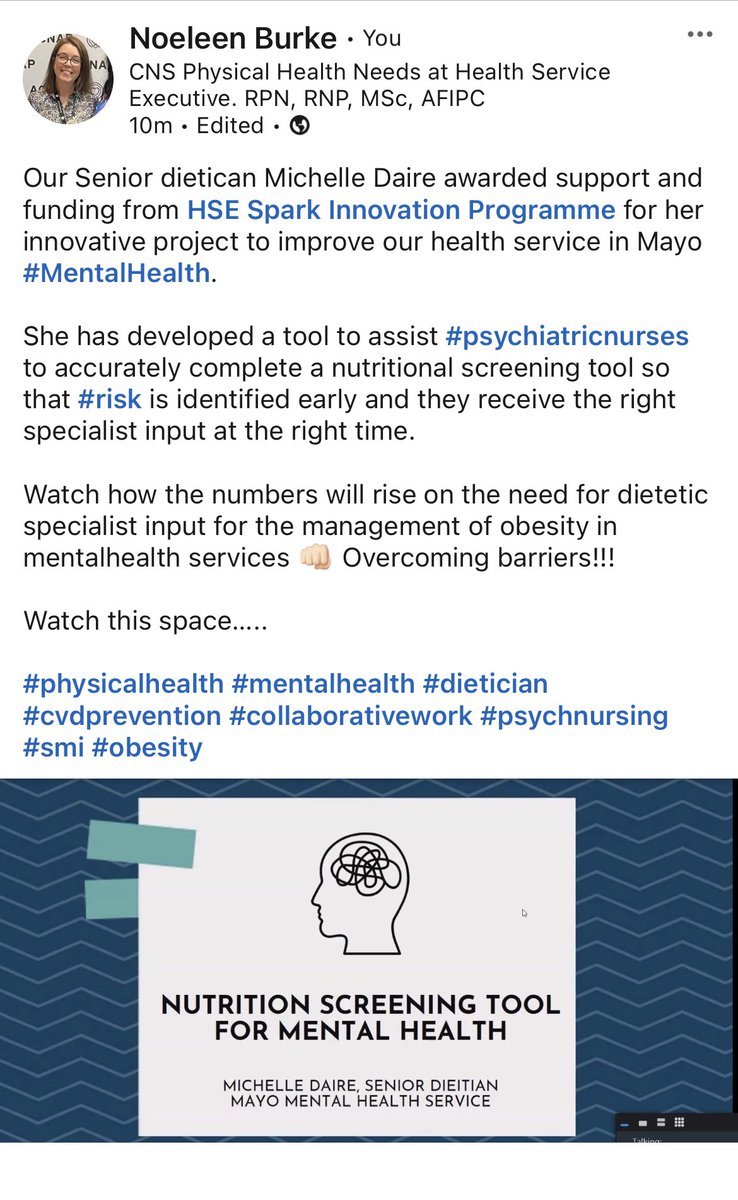 Lots of great things happening in Mayo Mental Health Service. Take a look 👇🏻

#obesity #riskassessment #dietician #psychnursing