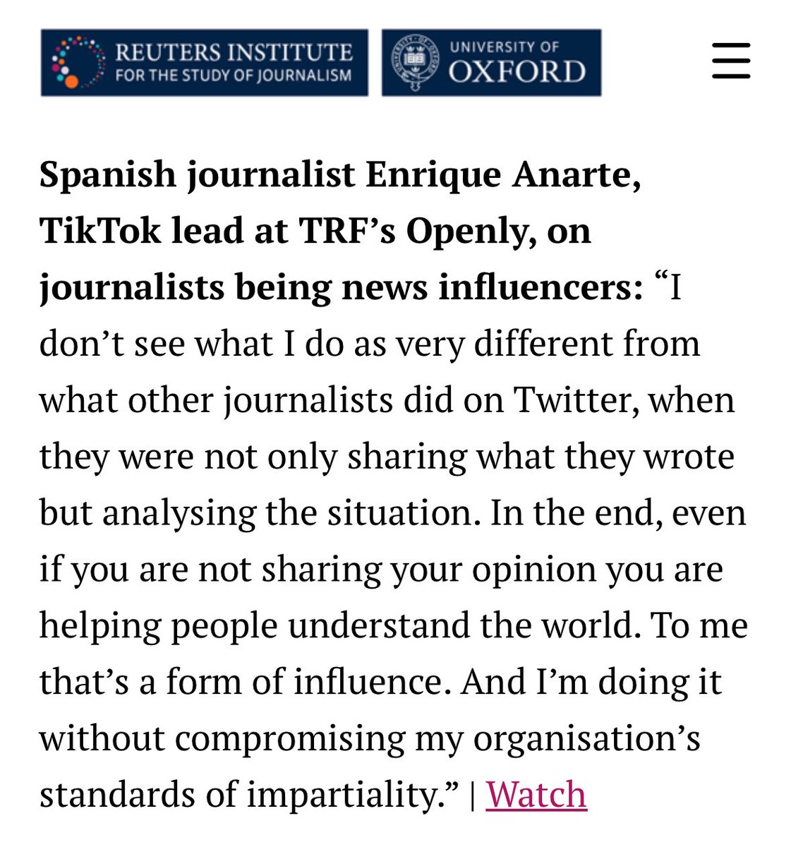 I’m thrilled that the @risj_oxford has chosen one of my quotes from our panel on journalists as news influencers on platforms such as TikTok, Instagram and YouTube for their great wrap-up of this year’s @journalismfest: 👉 reutersinstitute.politics.ox.ac.uk/news/internati… Thanks so much! #ijf24