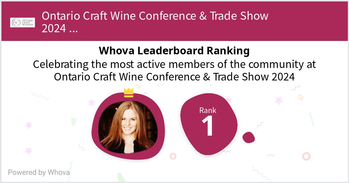 I ranked #1 on the Whova leaderboard at Ontario Craft Wine Conference & Trade Show 2024! - via #Whova event app