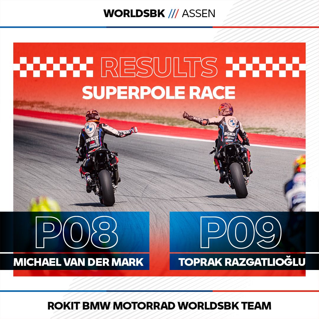 The Superpole Race in Assen was one of mixed fortunes. Michael van der Mark - P8 Toprak Razgatlıoğlu - P9 Race 2 starts at 2pm local time with both riders starting side-by-side on row 3 of the grid. #DutchWorldSBK #WorldSBK #WeAreROKiT #M1000RR @ROKiT