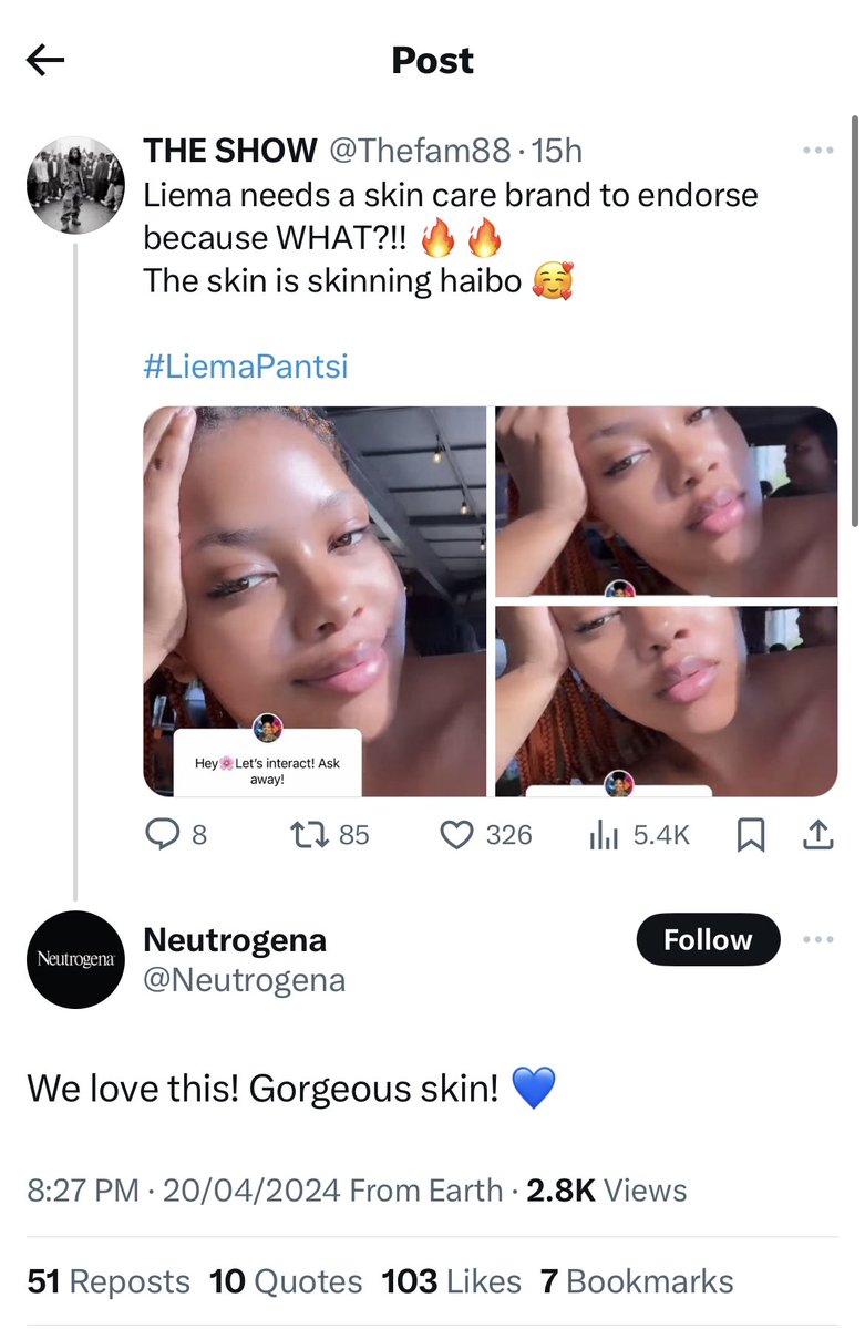 DoIKnowYourFaDa's tweet image. It’s Neutrogena replying to this for me even without tagging them 🥰🥰🥰
Liema’s skin &amp;gt;&amp;gt;&amp;gt;&amp;gt;&amp;gt;&amp;gt;&amp;gt;&amp;gt;&amp;gt; 
PRAYERS FOR LIEMA PANTSI
#Liema