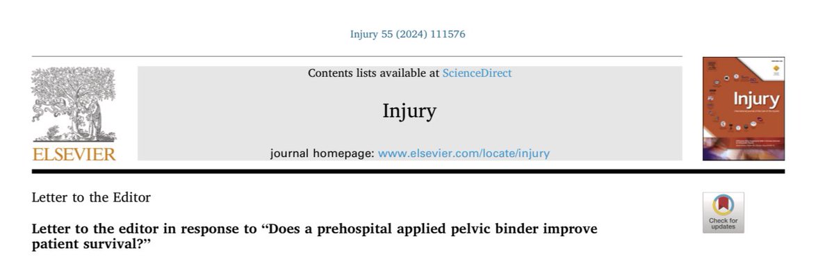 Just published! 🩸🚑

With @ewoudterAvest, we aimed to provide deeper insights into study limitations and alternative explanations, fostering discussion on this crucial topic.

Read our letter here: authors.elsevier.com/a/1iynF4b3HfWW5

Original Article: injuryjournal.com/article/S0020-…