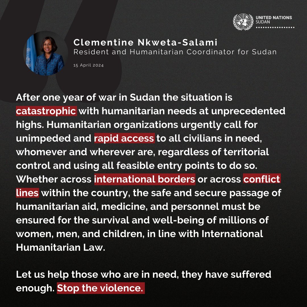 National staff and volunteers are on the frontline of humanitarian response. They must carry out critical and life-saving activities safely and with unimpeded access. We reiterate - today and every day - that civilians and humanitarians are not a target. #KeepEyesOnSudan