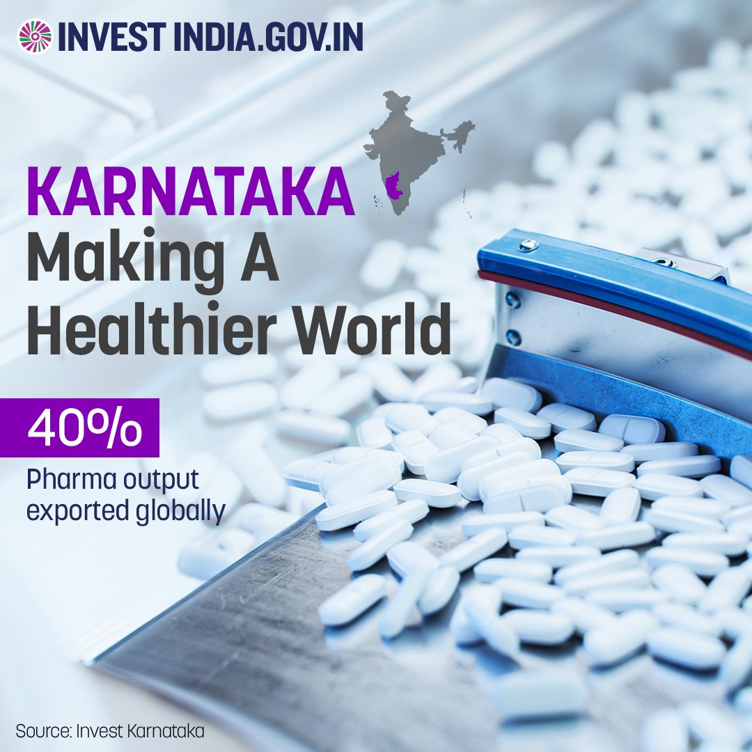 #Karnataka plays a vital role in #NewIndia's #pharma sector, contributing ~10% to national revenues & 50% of the biotech revenues, underlining its key position in driving industry success. Discover more at: bit.ly/II-Karnataka #InvestIndia #InvestInKarnataka #InvestInIndia