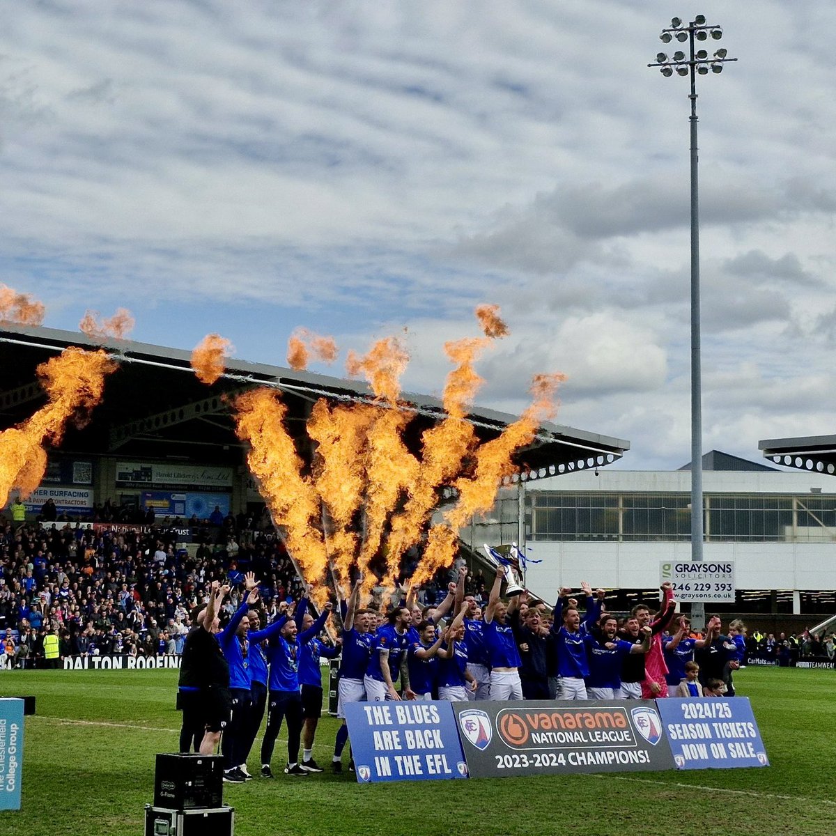 willstrauss's tweet photo. I was at Barnet in 2018 when we departed the Football League. Six long seasons in National League later, we’re heading back.

2023-24 has been a joy. Bring on League 2.  #Spireites https://t.co/uXaHETuulY