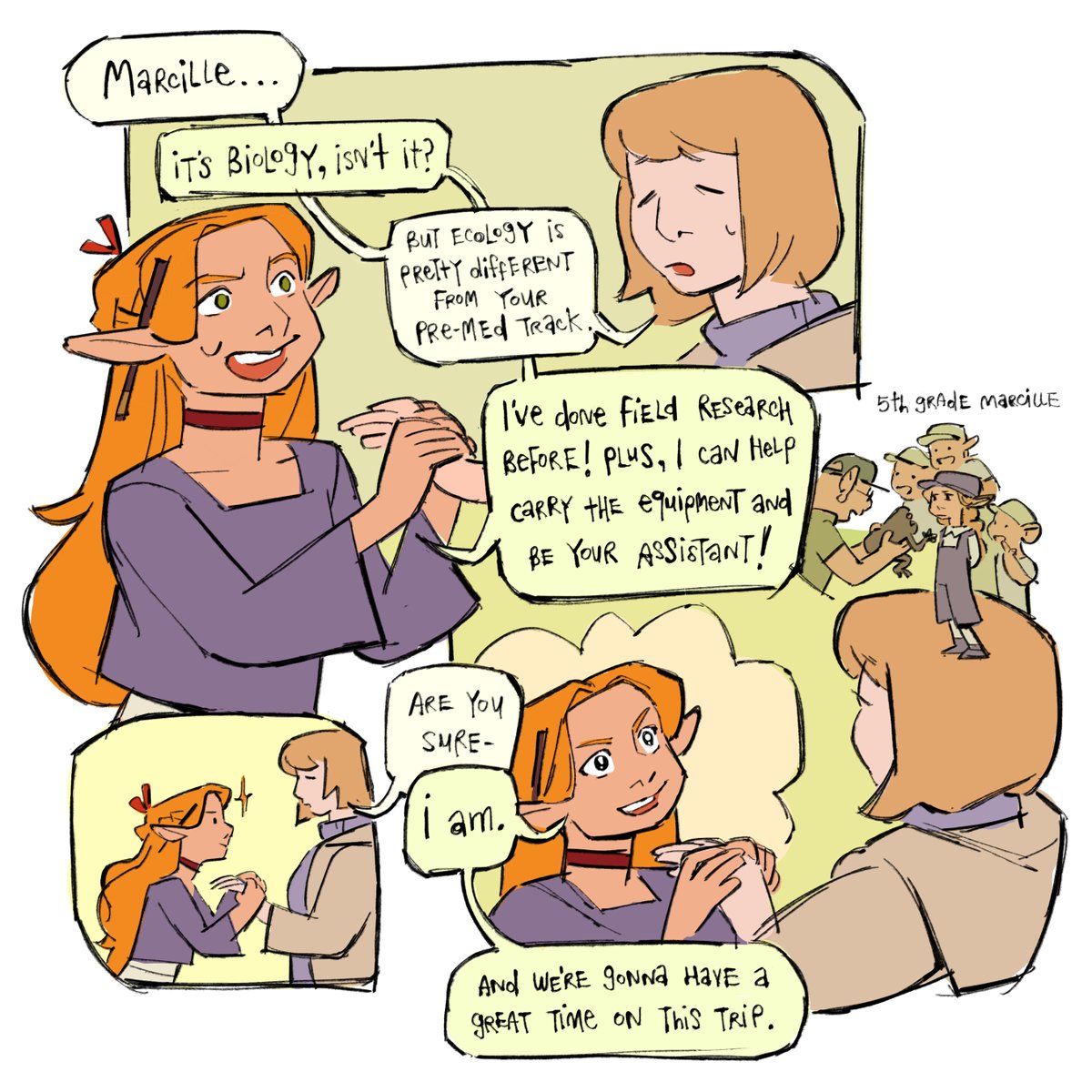 had a dumb #modernau thought and ran with it o/ (#comic part 1)
.
.
#dungeonmeshifanart #dungeonmeshi #deliciousindungeon #marcille #falin #farcille
