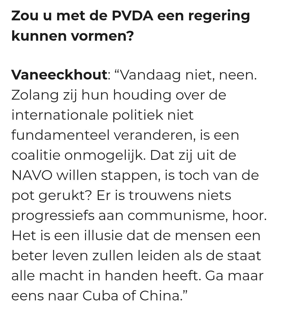 Sorry <a href="/JeremieVaneeckh/">Jeremie Vaneeckhout</a> dit snap ik echt niet. De PVDA is tegen het VS imperialisme en wil een zelfstandige Europese defensie.

Bovendien regeert jouw partij Groen zelf met partijen die de genocide in Gaza steunen of laten gebeuren. Onnodig om ons zo de les te spellen.