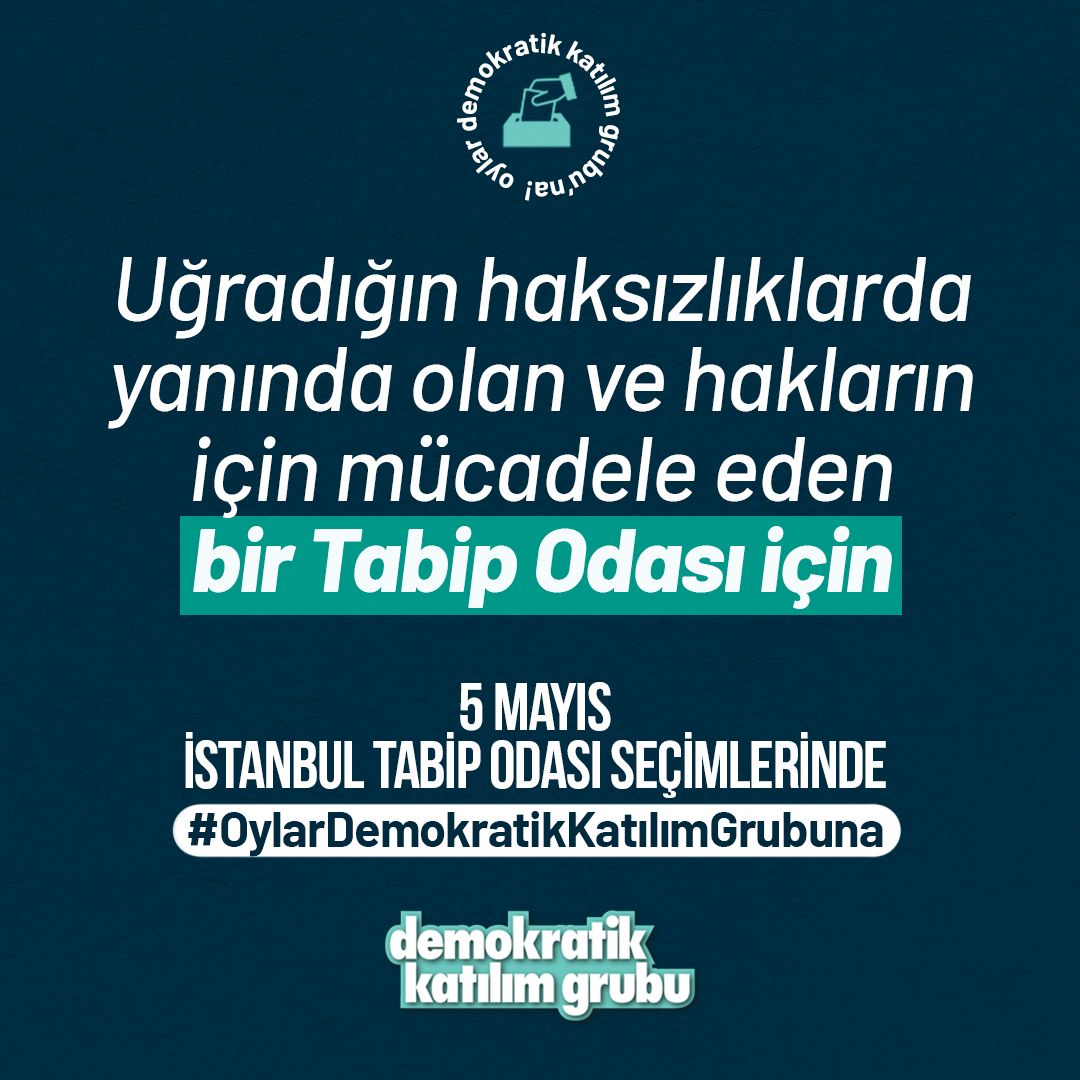 Aynı statülerde çalışan hekimler olarak maaşlarımızda eşitlik ve hakkaniyetin gözetilmesi, haklarımızın korunması için
5 Mayıs İstanbul Tabip Odası Seçimlerinde #OylarDemokratikKatılımGrubuna