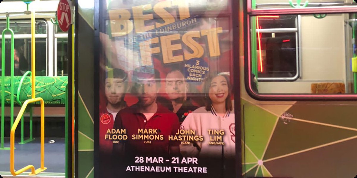 We are on a tram! Nice to see my career is on track.. Just did my last Melbourne shows. Thanks to everyone at Mary Tobin Presents for having me. Thanks to my team mates John Hastings, Adam Flood & Ting Lim. Onward now to Brisbane, New Zealand & then 50 more UK dates. Bring it on!