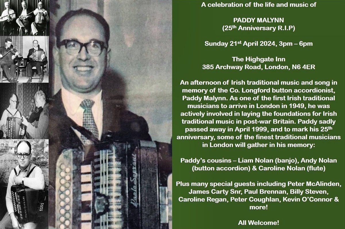 ☘️ Irish trad session today (Sun 21 April) from 3-6pm in The Highgate Inn! All trad musicians & singers welcome in memory of our dear cousin Paddy Malynn! #IrishTrad #IrishMusic 🎻🪗🪕