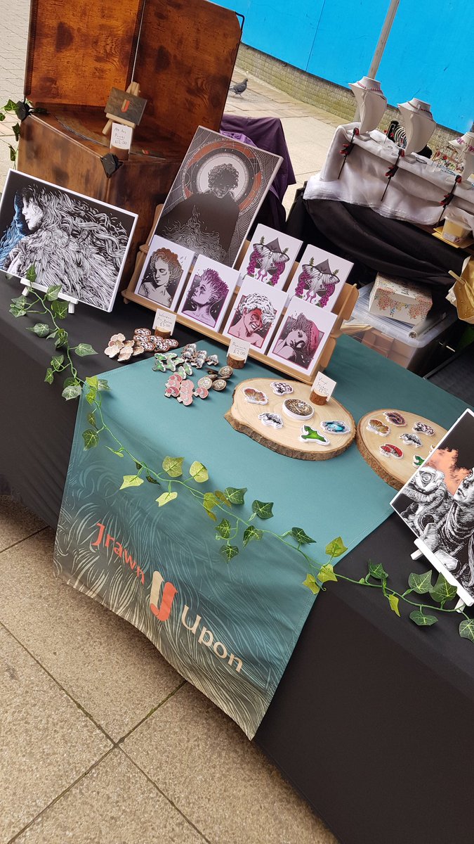 Set up for the day at Crewe Makers Market! My very first stall 🥰 #art #traditionalart #marketart @_makersmarket