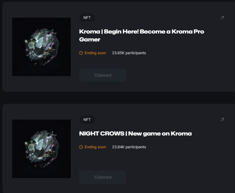 LexMorenoCripto's tweet photo. 2ª CAMPAÑA GALXE KROMA ACABA PRONTO🚨

Mañana a las 11:00 CET acaba la actual campaña Kroma Pro Gamers⏳

Ni 25k wallets han hecho las tareas a falta de 1 dia

Lo que la gente no sabe es que los NFTs llamados "ORE" que dan son + importantes de lo que parecen 😉

Te explico⬇️

Cada Misión en la campaña de Kroma Pro Gamer te da x5 ORE

Yo he hecho 12 de 18 tareas = 60 ORES = 60$

Sí, ahora mismo con 3 wallets podría vender esos 180 ORES y ganar 180$ simplemente por haber hecho un par de TXs Onchain, pero sería una estupidez y sigo explicándome

¿Por qué tanta mención a los ORE NFT? Por este post 

1- Cada vez habrán - posibilidades de ganar ORE = escasez
2- Campaña KCU donde estos ORES nos darán cajas misteriosas con NFTs y tokens $ KRO

Si poca gente lo está haciendo, habrá escasez de ORE y servirá para obtener cajas sorpresa que darán NFTs especiales y tokens $ KRO... no sé Rick, yo lo haría

De hecho las 6 tareas que no he hecho son o muy caras, cansinas o un R:R poco atractivo

Y para solucionarlo he ido a @rarible, una L2 marketplace de NFTS y he comprado por 1$ 20 ORES = 20$ gasto

¿Razones? Las anteriores + pura especulación en su FP. Si yo me acabo de enterar y lo anunciaron hace 1D, imaginaos cuando se entere el 99% de personas

¿Que sale mal? Pues nada, he "perdido" 20$ pero podré optar a + cajas misteriosas

Para mi es un WIN-WIN  ⚖️

Recordatorio Nº 14 ⬇️

-TOKEN KRO EN JUNIO + 7% A1rdrop + 38% Ecosystem fund que podría suponer algún drop colateral + del Eco

¿Lo habías hecho? 
¿Lo vas a hacer ahora si no lo tenías pensado?