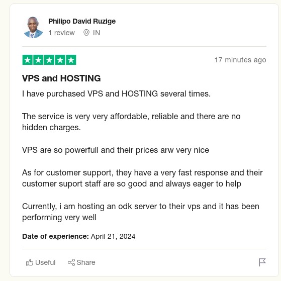 🌟 Thrilled to share a 5-star review from our customer on Trustpilot! 🌟

🚀 Ready for reliable and powerful hosting solutions? Join us at Peramix where we ensure top performance and customer satisfaction. Learn more: peramix.com

#VPSHosting #CloudServices #Peramix