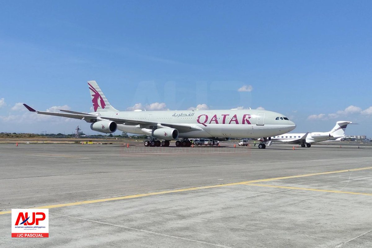 LOOK | A Qatar Amiri Flight Airbus A340-211, registered A7-HHK, arrived at the Ninoy Aquino International Airport in Manila this afternoon, April 21, 2024.

📷 JC Pascual, AviationUpdatesPH.com