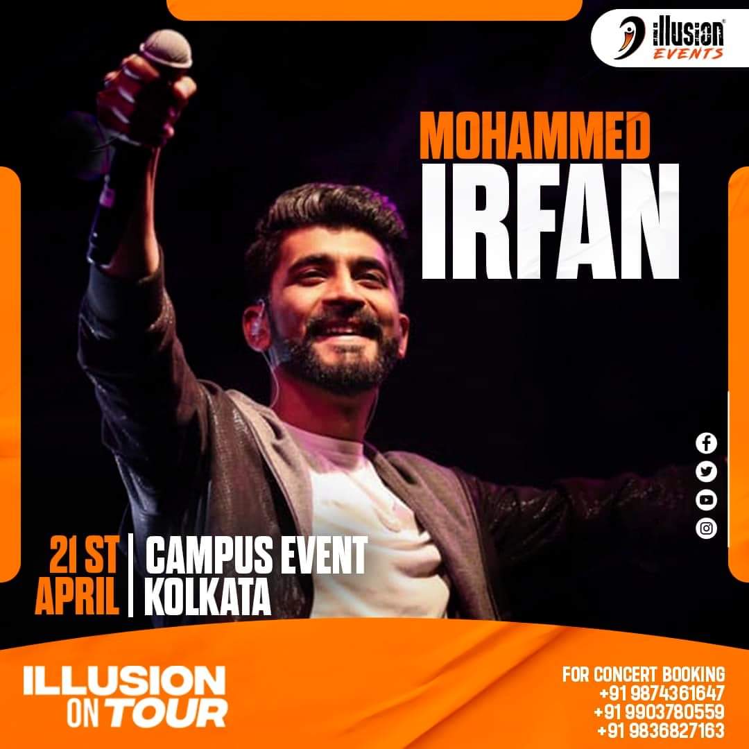 Mohammed Irfan will be performing live tonight at kolkata for a campus event!

#illusionevents #MohammedIrfan #mohammedirfanlive #liveconcert #campusevent #artistmanagement