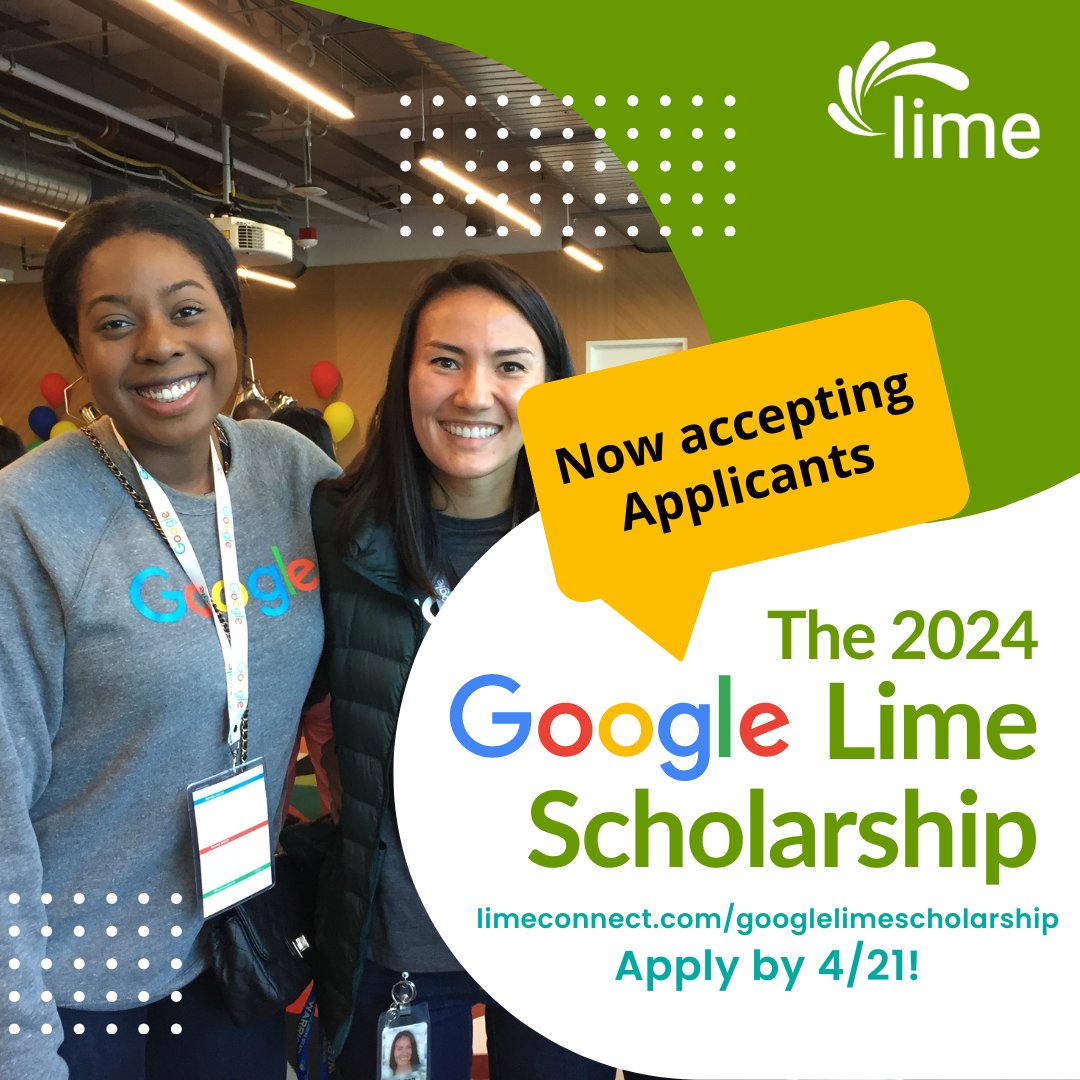 SCHOLARSHIP ALERT!! Are you a student with disabilities pursuing a degree in Computer Science or Computer Engineering in the U.S. or Canada? Then the 2024 Google Lime Scholarship is just for you! To learn more visit: limeconnect.com/googlelimescho… Today is the deadline, so apply now!