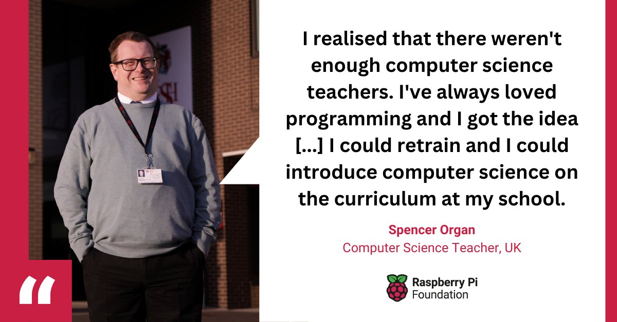 RaspberryPi_org's tweet image. Spencer used RPF resources to switch up his career, moving from teaching chemistry to computer science 📚
He shares what inspired him to make the move.
#MyCodingStory #BeInspired