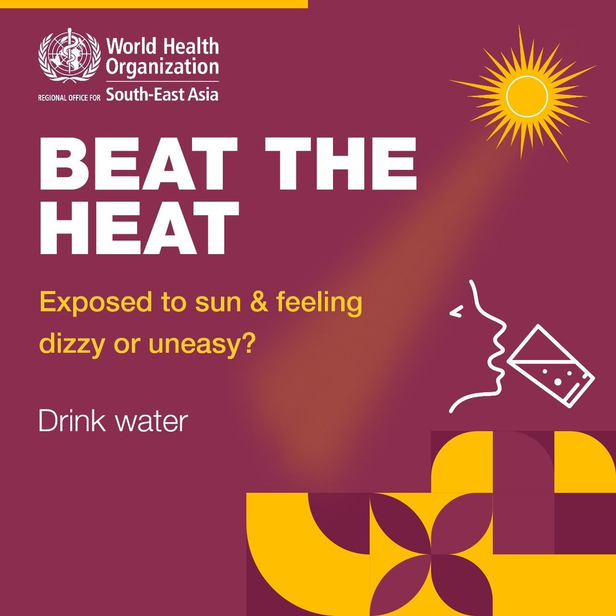 Exposed to the sun and feeling unwell? Ensure you drink water and stay hydrated.