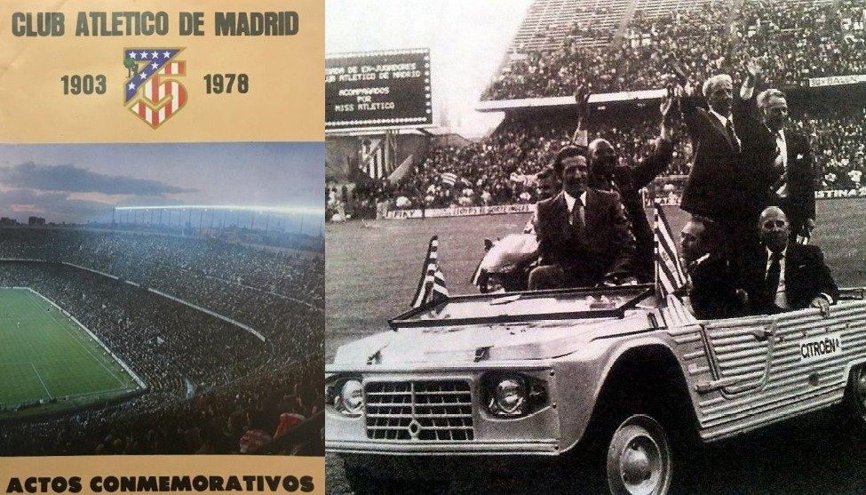 BenditalocuraAt's tweet photo. En 1978 el Atleti cumplió 75 años. Uno de los actos conmemorativos fue el de 21.4.1978 en el Vicente Calderón, que comenzó con homenaje a históricos como Helenio Herrera, Ben Barek, Carlsson y Otto Bumbel y acabó con un partido frente a la selección de Brasil. #TalDiaComoHoy https://t.co/eanvojAWEC