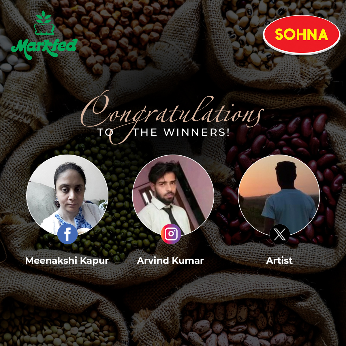 Congratulations to the triumphant trio of our Sohna contest. Please DM us your details within 3 days to claim the hamper. 🌟🎁 #SOHNA #SOHNAMarkfed #Punjab #ContestWinner #Announcement #ExcitingNews #LuckyWinner #Congratulations #ContestResults