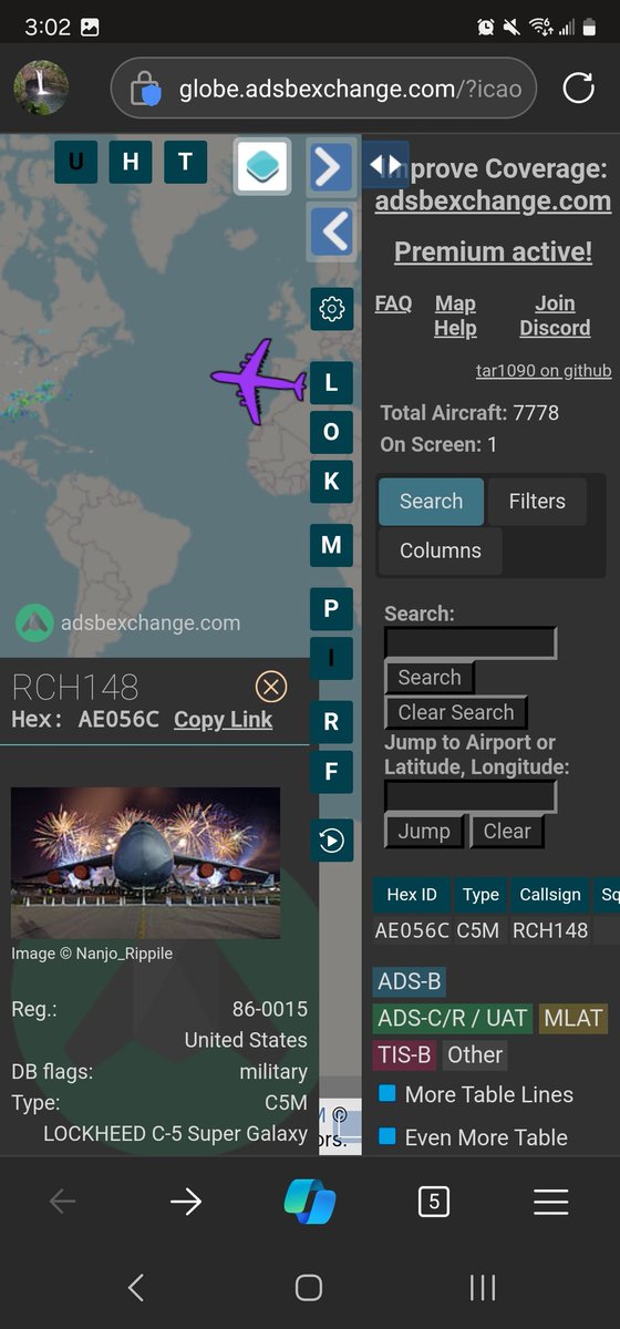 norb420's tweet photo. #AE055B as #RCH108
#AE056C as #RCH148
Excluding training missions the C-5s have mostly been flying with 4 digit RCH callsigns since around February 1st. These two have had 3 digit callsigns. 
#RCH108 went Travis to Shreveport to Hickman to Guam(?) 
#RCH148 Rota to Dover and is currently airborne.