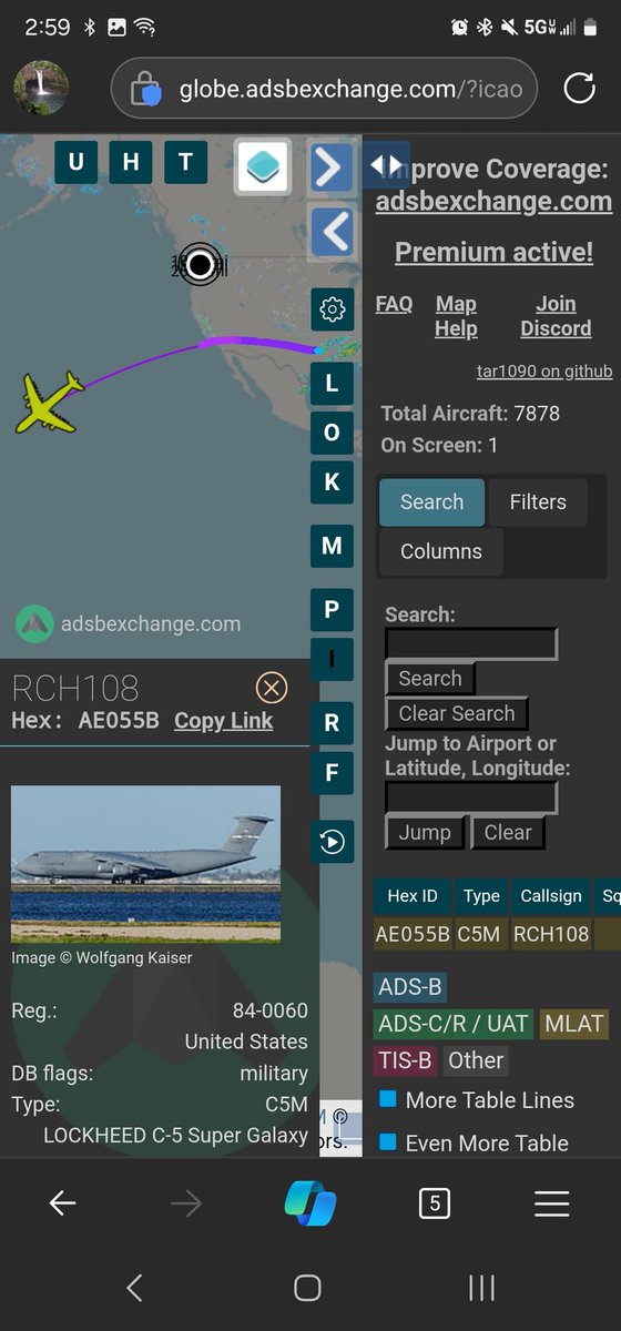 norb420's tweet photo. #AE055B as #RCH108
#AE056C as #RCH148
Excluding training missions the C-5s have mostly been flying with 4 digit RCH callsigns since around February 1st. These two have had 3 digit callsigns. 
#RCH108 went Travis to Shreveport to Hickman to Guam(?) 
#RCH148 Rota to Dover and is currently airborne.