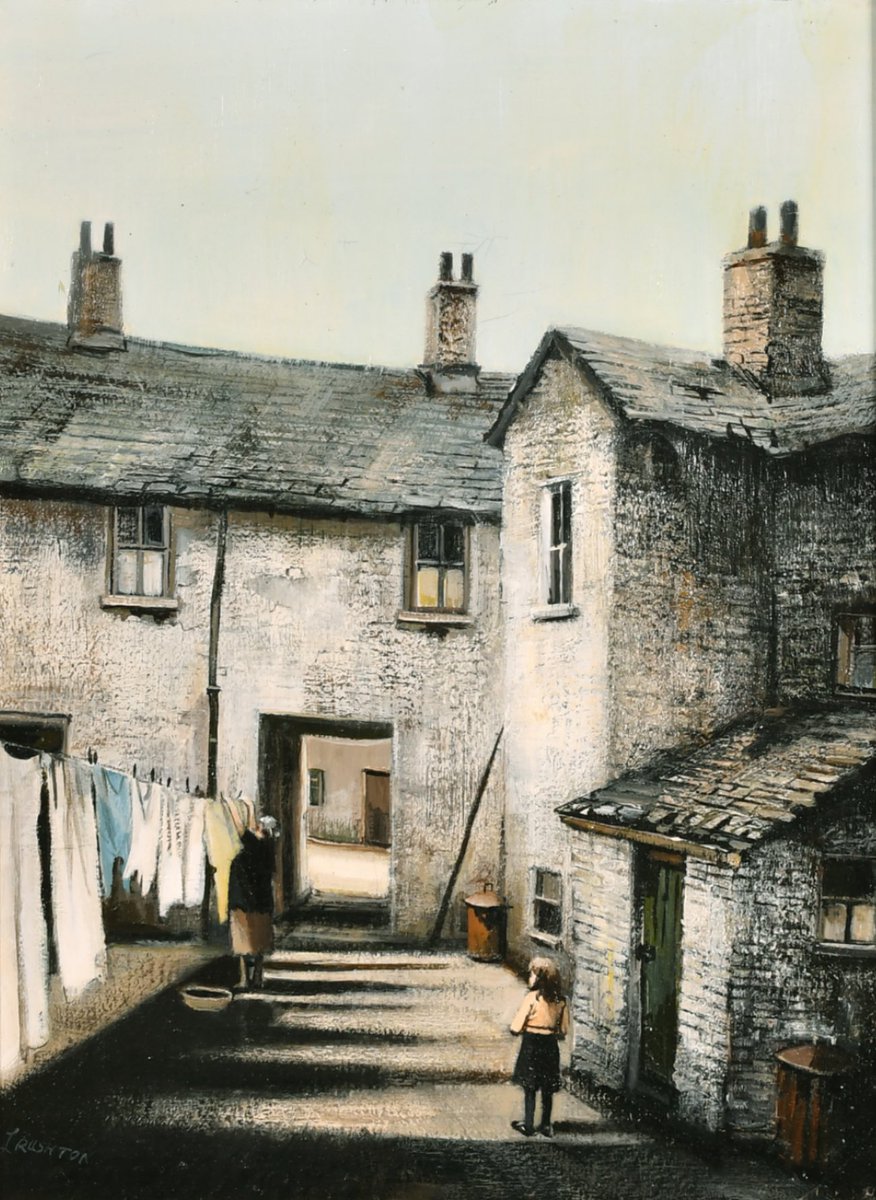 Hanging out the Washing (Oil on Canvas) by Laurence Rushton (1919-1994) #Art #Painting