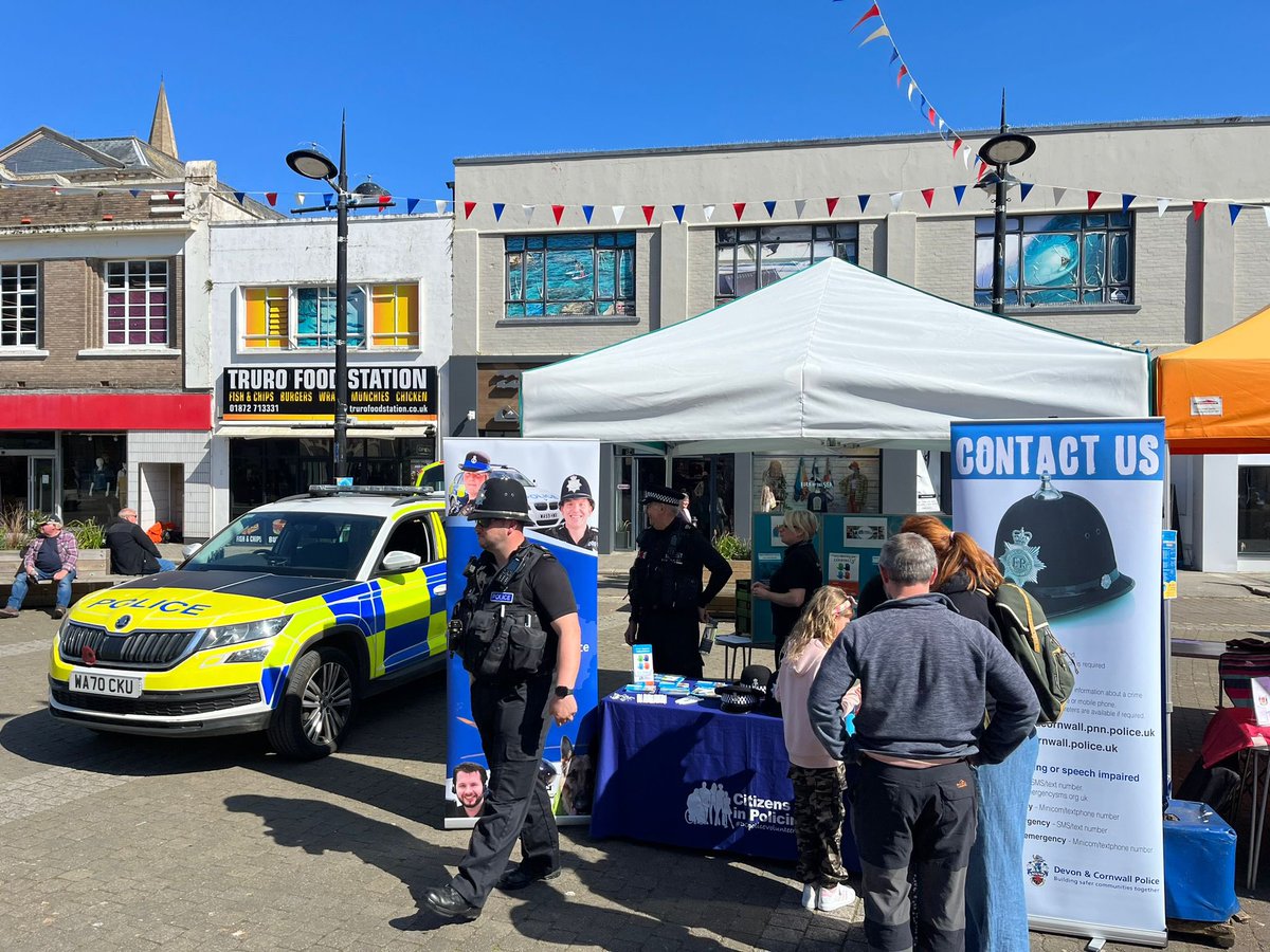 Pop on down and say hello. 👋🏽 Together with our friends from @ECSpecials We’re set up on Lemon Quay in Truro as part of the Truro volunteers day. Come and have a chat with our officers about the role we perform and find out more info about joining us. 👮‍♀️ 👮‍♂️