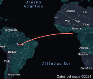 Distancia de Golfo de Guinea a América del Sur