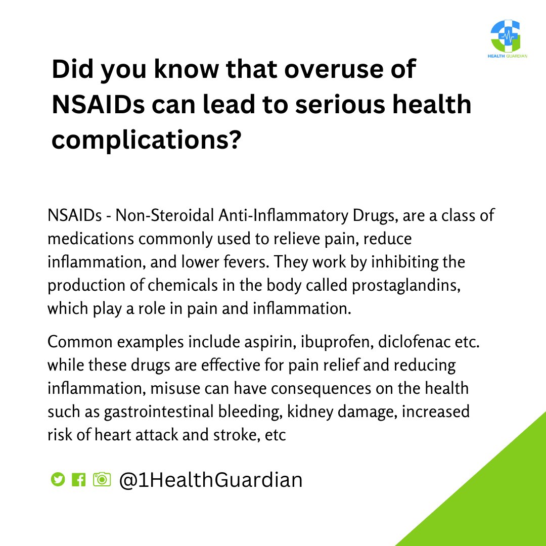 1HealthGuardian's tweet image. Take control of your health today. Join us as we fight against NSAID abuse and learn how to use these medications safely. Together, with our trusted healthcare services, let's protect our bodies and live healthier lives.

#healthGuardian #sayNoToNSAIDAbuse