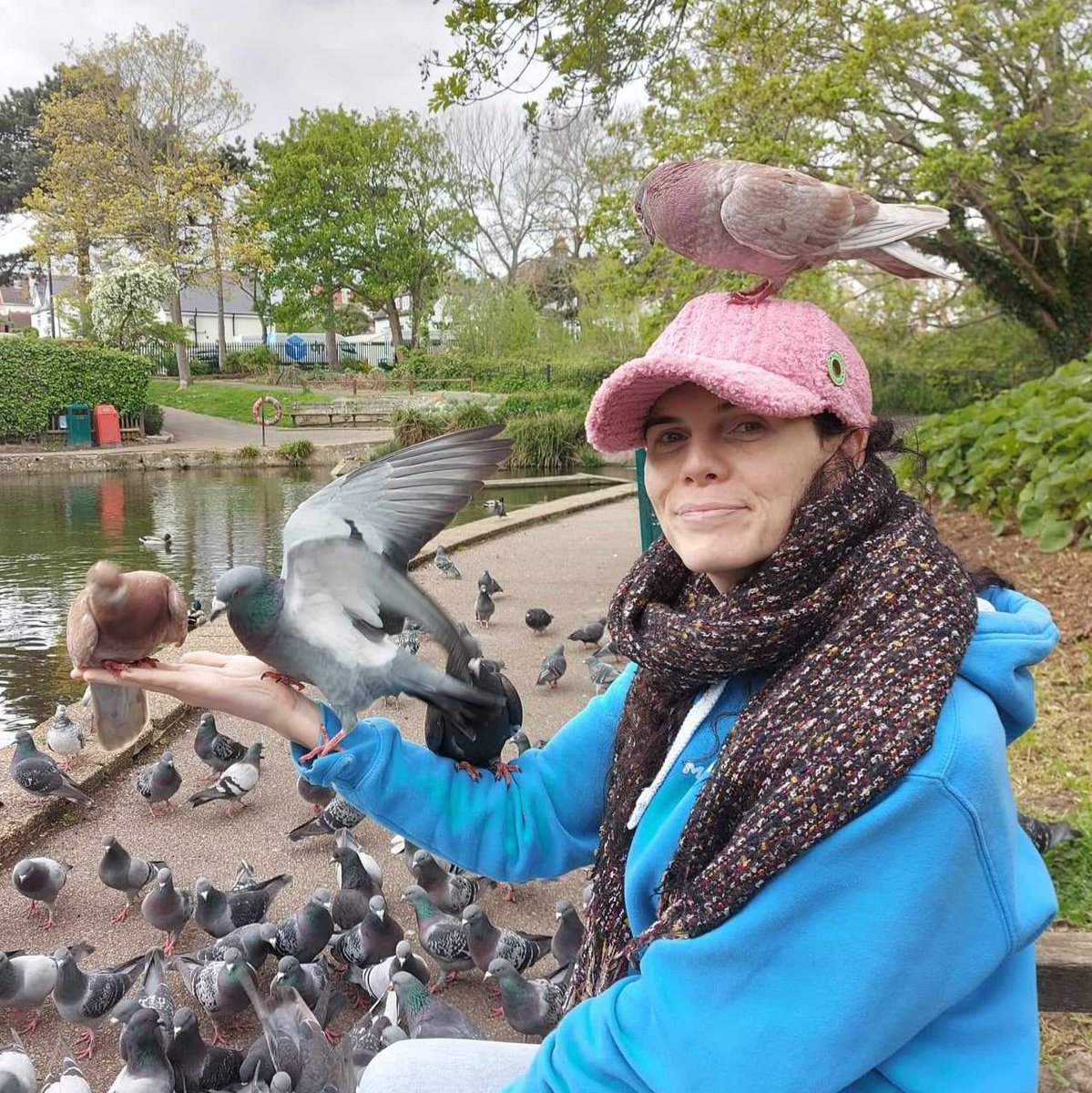 The pigeon on my head is called Cappuccino. She is the only one who stayed after all the bread was gone. Be like Cappuccino. 💗