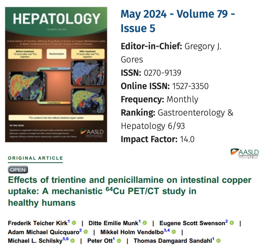ForskerFrede's tweet photo. #WilsonDisease research from Aarhus on the frontpage in @HEP_Journal.

Right in time for the 2024 Wilson symposium in #Aarhus.

Impressive team effort that led to this honor. Thank you @Thomas_Sandahl and the rest of the team! 
#LiverTwitter.

Pinned post explains the study. https://t.co/X2ayjSn4AQ