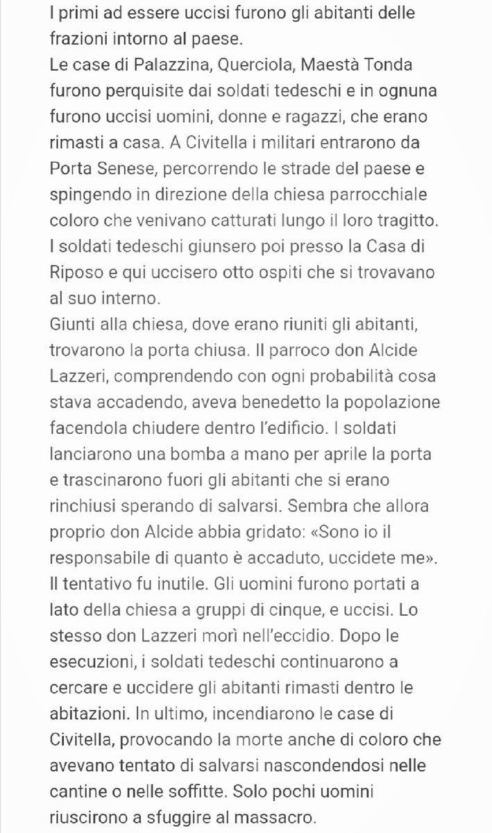 Civitella in Val di Chiana, 29 giugno 1944. Unità della “Hermann Göring” e insieme fascisti italiani, circondano il paese all’alba, faranno 244 morti. La provincia di Arezzo è disseminata di eccidi in quell'estate del 44. Il Presidente Mattarella il 25 Aprile sarà qui. Memoria.