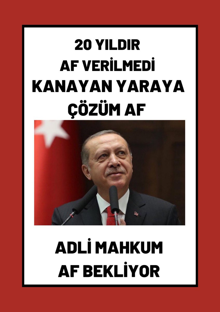 KUŞLAR GİBİ ÖZGÜR OLMAK İSTİYORUZ BİR EVDE MAHKUM VARSA HEPSİ MAHKUMDUR 20 YILDIR ÜLKEMİZDE AF YOK ADİL YARGILANMADIK HAK İHLALİ %77‼️
#KırkSekizinciReisAffı
<a href="/RTErdogan/">Recep Tayyip Erdoğan</a> <a href="/yilmaztunc/">Yılmaz TUNÇ</a>  <a href="/dbdevletbahceli/">Devlet Bahçeli</a> <a href="/YildizFeti/">Feti Yıldız</a> <a href="/Akparti/">AK Parti</a> <a href="/MHP_Bilgi/">MHP</a> <a href="/EmineErdogan/">Emine Erdoğan</a>