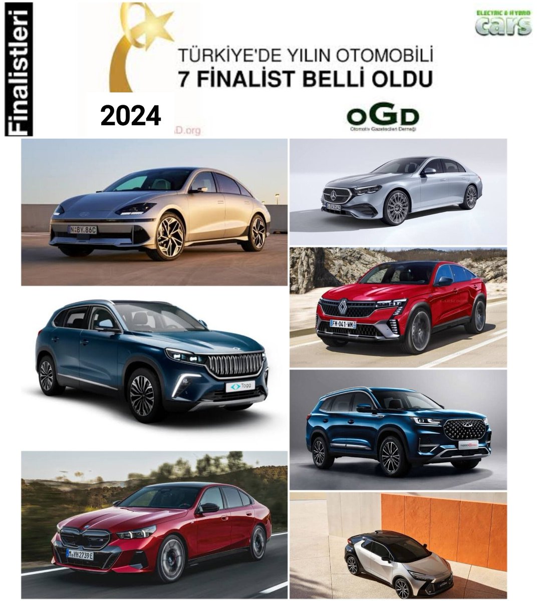 Türkiye'de Yılın Otomobili 2024 yarışmasında ilk 7 finalist belirlendi 👉  #OGD 7 Finalist 2024

🔌BMW 5 Serisi
📍Chery Tiggo 8 Pro
🔌Hyundai Ioniq 6
📍Mercedes-Benz E Serisi
🔌Renault Austral
🔌Togg T10X
🔌Toyota C-HR 

#otomotiv #TYO2024 @EHcars @EHaftas @OGDorg