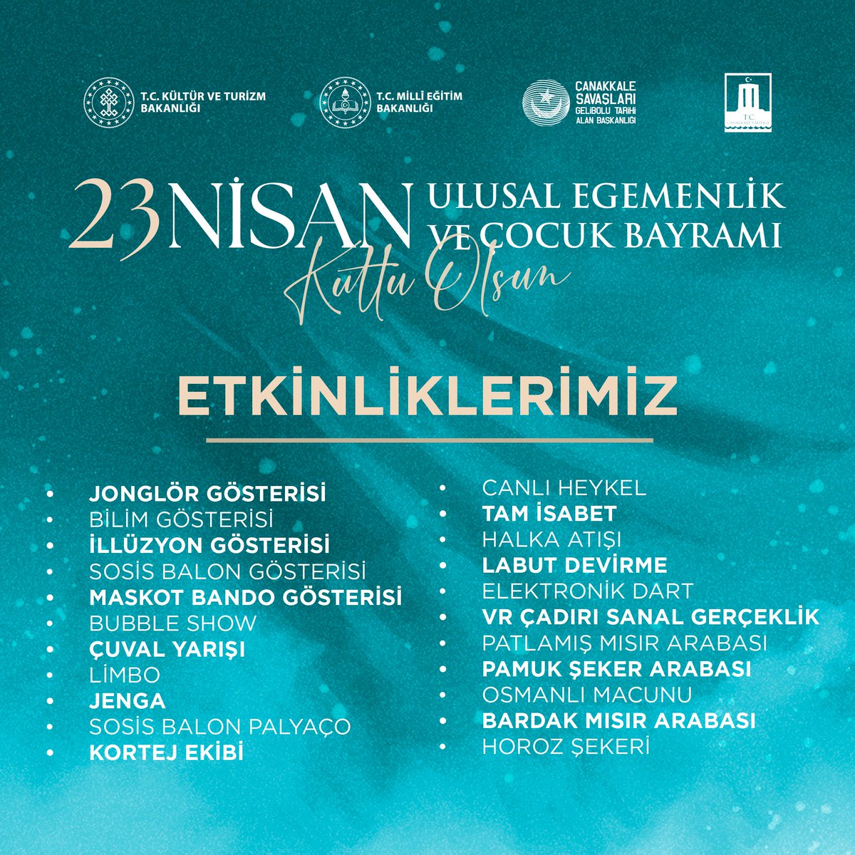 Haydi çocuklar 23 Nisan'da Anadolu Hamidiye Tabyasına! 🎉🥳

23 Nisan Salı günü boyunca çocuk etkinliği alanlarımızda farklı eğlenceler ve oyunlar var😉 Hepinizi bekliyoruz 👀🤩 

#23Nisan