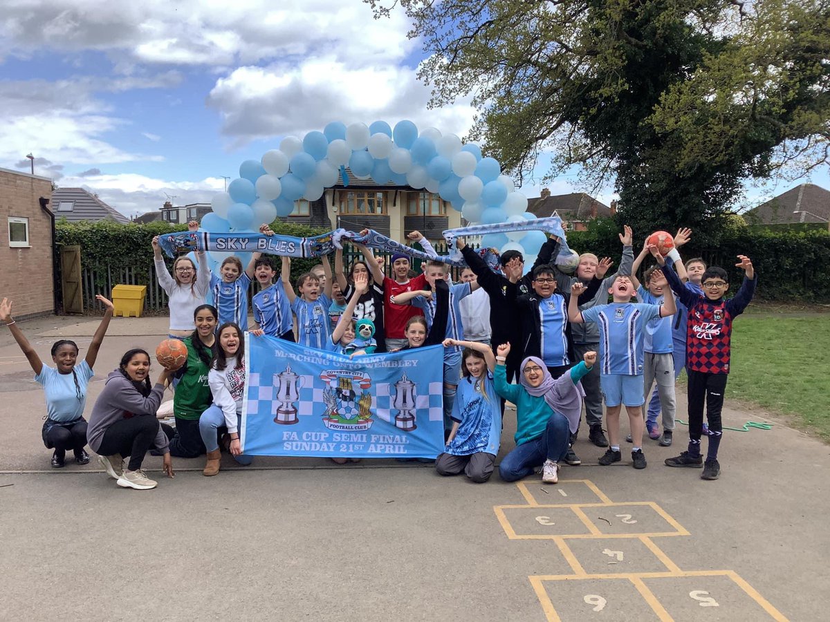 Good luck @Coventry_City from all of your ‘Hollyfast’ fans! Many of the children at our school are travelling down to @wembleystadium today with their hearts full of hope and pride! Good luck; we’re rooting for you! #pusb 🩵⚽️
