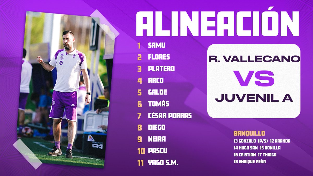 JUVENIL A | 👥 Esta es la alineación del #RVJuvenilA para visitar, desde las 13.00 horas, al <a href="/RayoVallecano/">Rayo Vallecano</a>

#pucela #RVcantera
