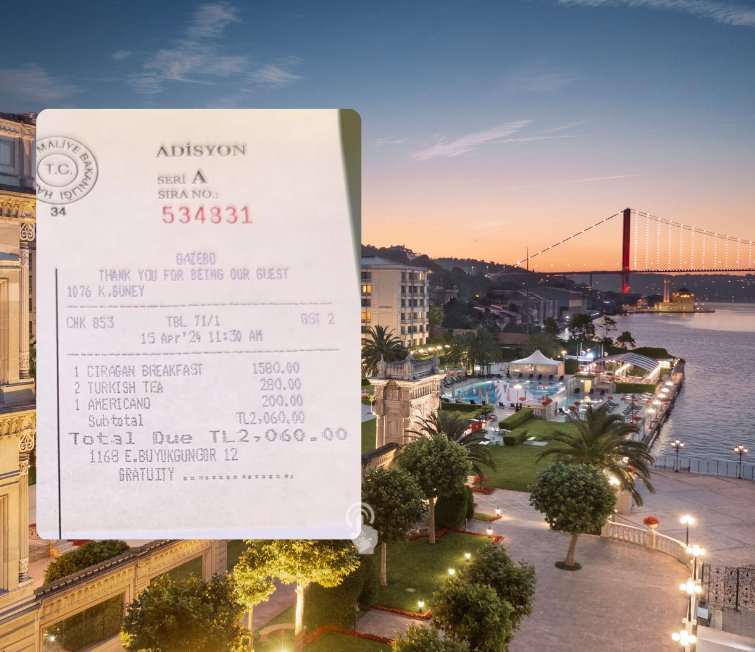 Türkiye'nin en lüks otelleri arasında olan Çırağan'dan bir adisyon: