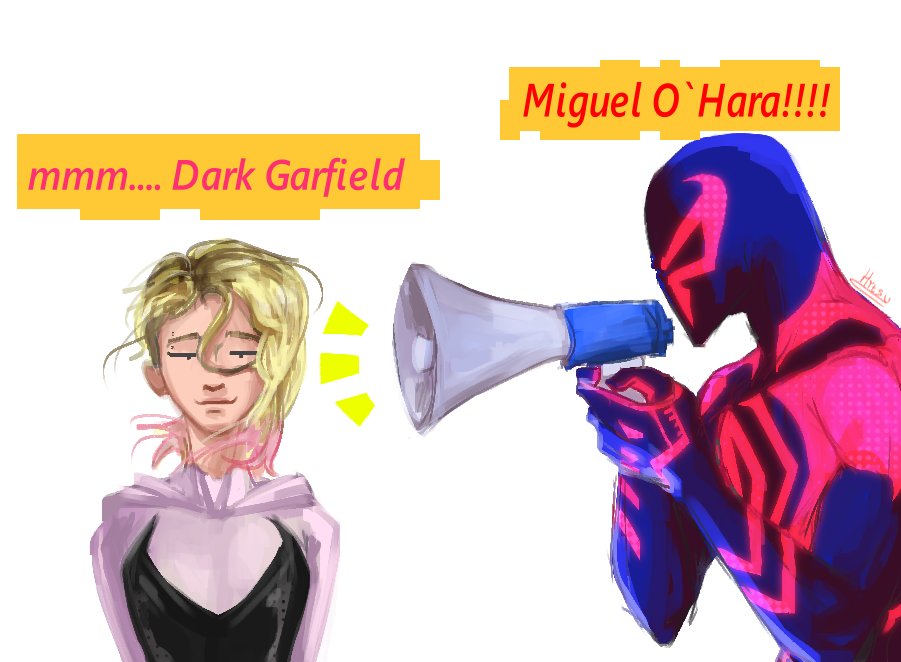 I love how she tried to give him nicknames #SpiderVerse #MiguelOHara #GwenStacy #ATSV