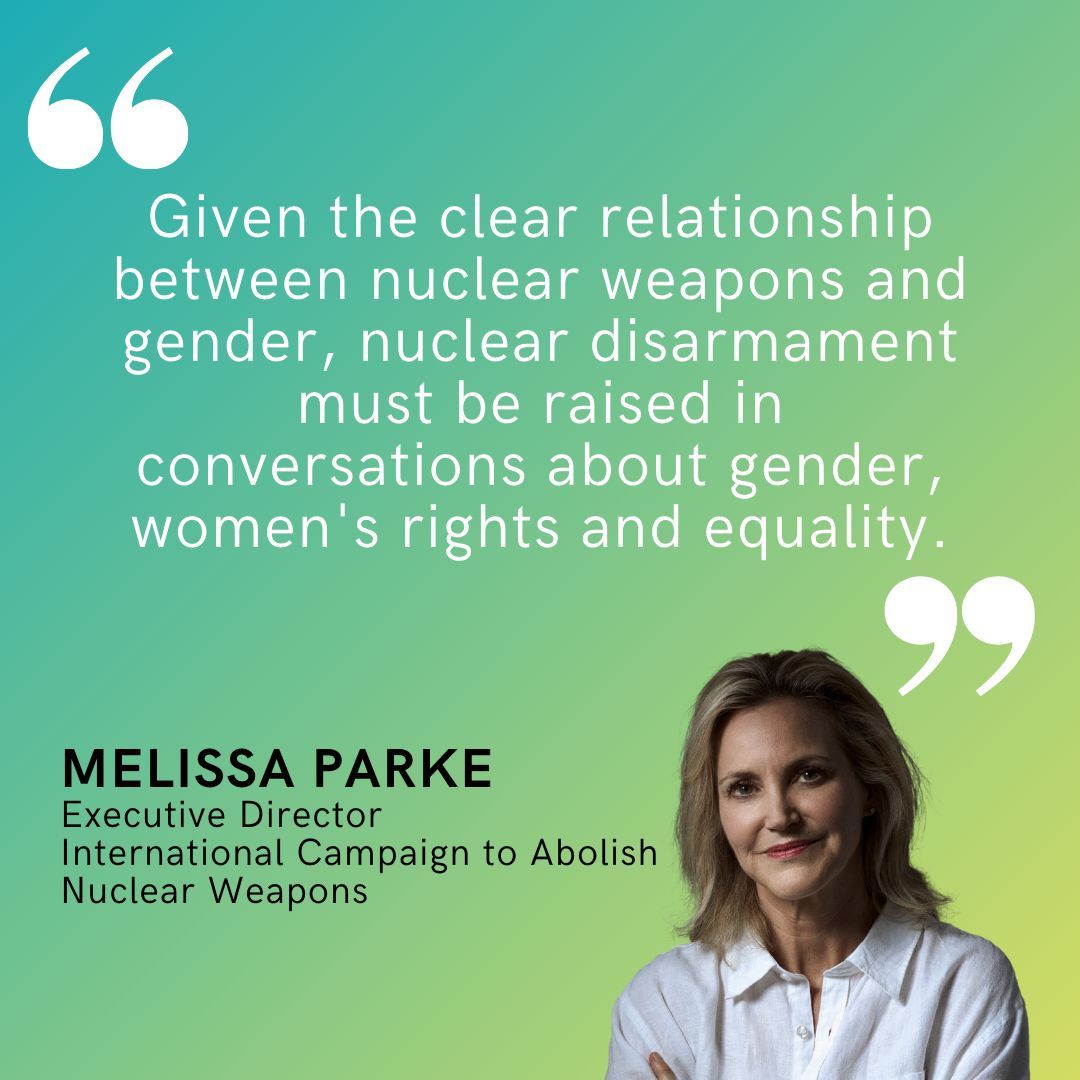 Welcome among the #INTGenderChampions in Geneva, Melissa Parke of the International Campaign to Abolish Nuclear Weapons! 👉Read her commitments for #GenderEquality: buff.ly/3W73ftc @MelissaParke01 @nuclearban