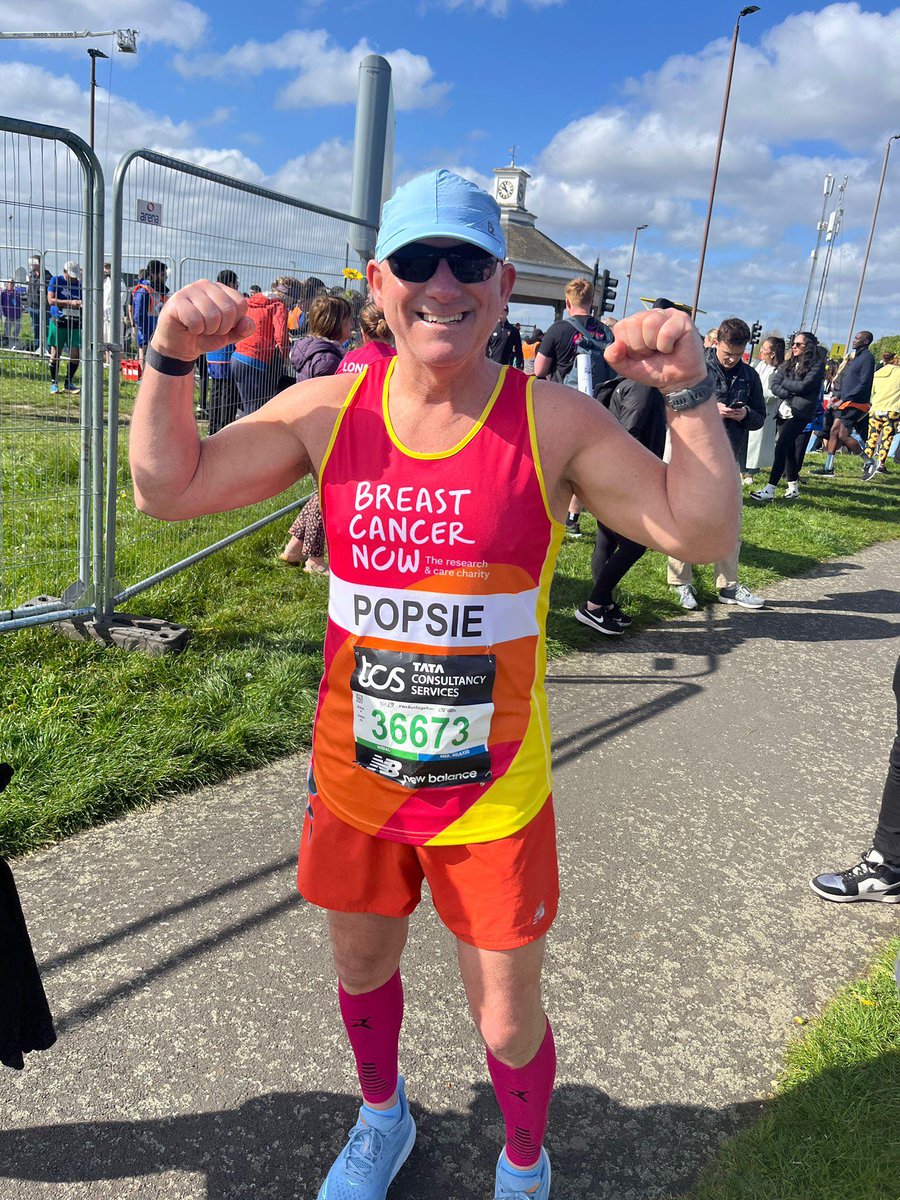 Let's celebrate Garry Mills aka Popsie, Running the Marathon to support his wife and everyone affected by breast cancer, he's raising money for <a href="/BreastCancerNow/">Breast Cancer Now</a>

Well done to all, esp those running for #charities  💛

#londonmarathon2024 #bbcmarathon