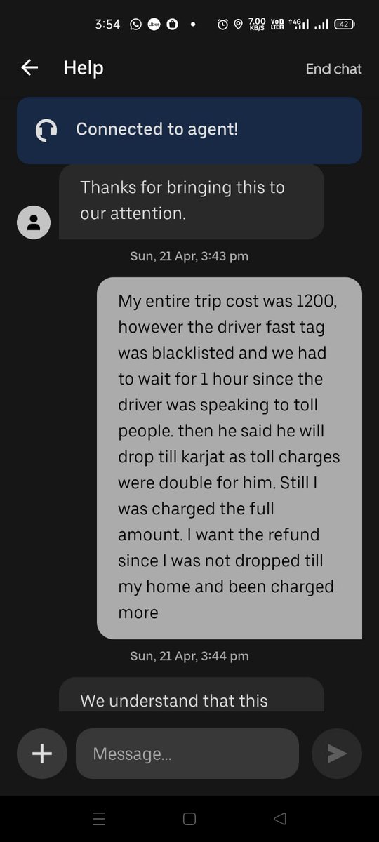 Praddy_42's tweet photo. So @Uber_India @Uber_Support these guys fool the customer. My outstation ride was cut mid way, since the driver was blacklisted by the toll and he didn't wanted pay double toll, asked me to get down midway. However uber on chat just denies being wrong. #NoMoreUber for outstation https://t.co/9It1DwIkmH