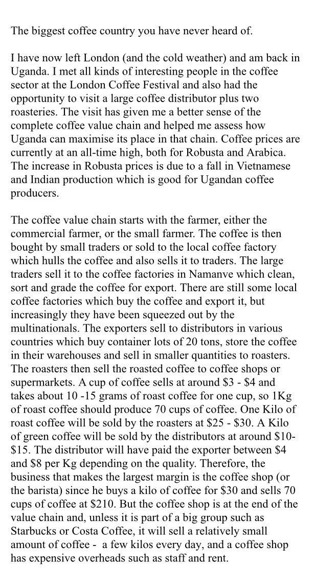 rkabushenga's tweet photo. In light of the current coffee debate in Uganda, here is an enlightening perspective from @DrIanClarke a large scale coffee farmer https://t.co/3NoplsMmnb