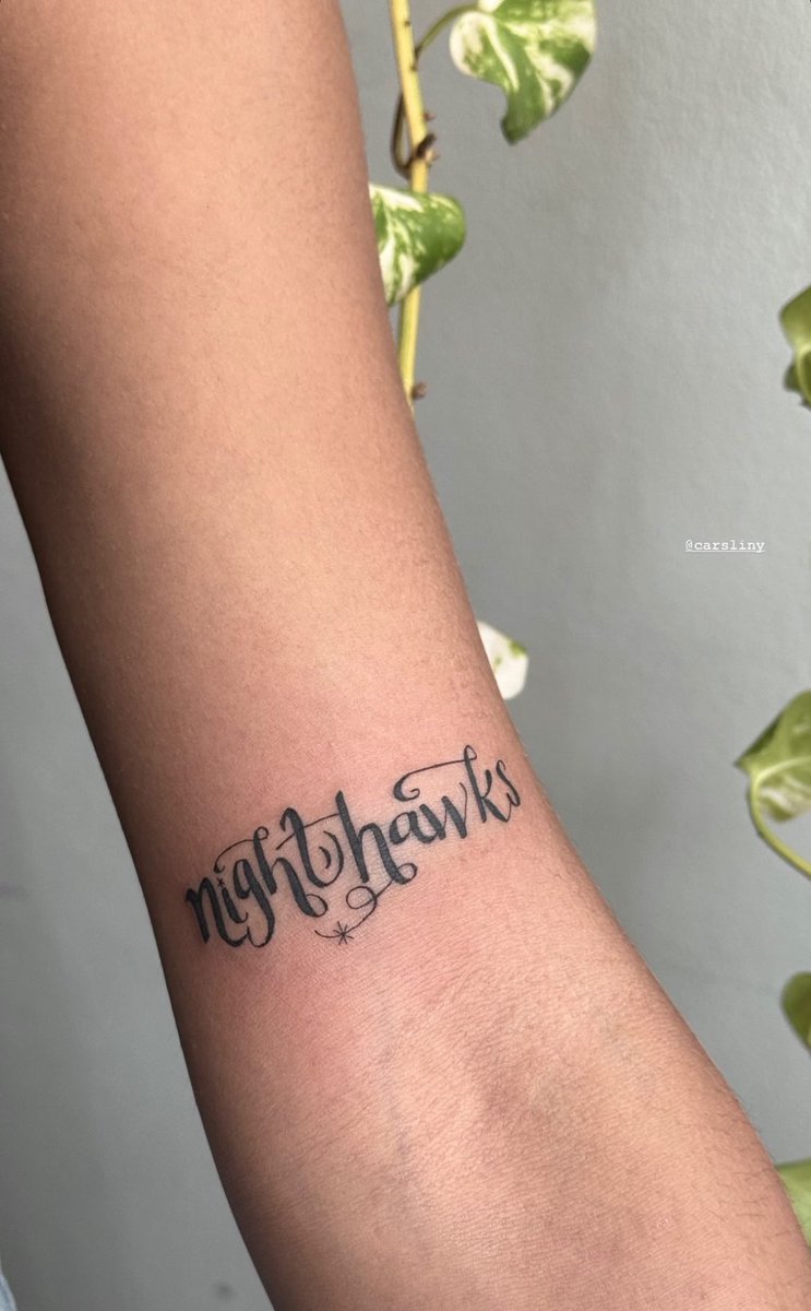 Caroliny (@carsliny) surprised me with this tattoo this morning. She wanted ‘Nighthawks’ in the style of my ‘Aristotle & Dante’ lettering and I was happy to oblige! It’s turned out 👌🏼